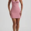 Lenore Heart-Detail Halterneck A-Line Mini Dress in Dusty Pink