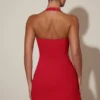 Lenore Heart-Detail Halterneck A-Line Mini Dress in Red