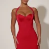 Lenore Heart-Detail Halterneck A-Line Mini Dress in Red
