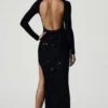 Leonie Embellished Open-Back Gown in Black