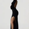 Leonie Embellished Open-Back Gown in Black
