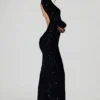 Leonie Embellished Open-Back Gown in Black