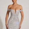 Leonora Embellished Off-Shoulder Mini Dress in White