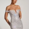 Leonora Embellished Off-Shoulder Mini Dress in White