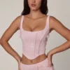 Letitia Embellished Lace-Up Corset Top in Soft Pink
