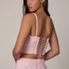Letitia Embellished Lace-Up Corset Top in Soft Pink