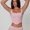 Letitia Embellished Lace-Up Corset Top in Soft Pink