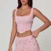 Letitia Embellished Lace-Up Corset Top in Soft Pink