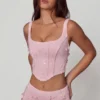 Letitia Embellished Lace-Up Corset Top in Soft Pink
