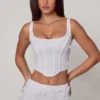 Letitia Embellished Lace-Up Corset Top in White