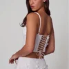 Letitia Embellished Lace-Up Corset Top in White