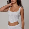 Letitia Embellished Lace-Up Corset Top in White
