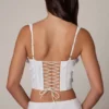 Letitia Embellished Lace-Up Corset Top in White
