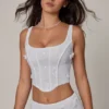 Letitia Embellished Lace-Up Corset Top in White