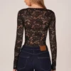 Letizia Long-Sleeve Laced Bodysuit in Black