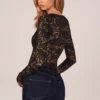 Letizia Long-Sleeve Laced Bodysuit in Black