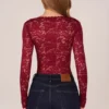 Letizia Long-Sleeve Laced Bodysuit in Cherry Red