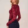 Letizia Long-Sleeve Laced Bodysuit in Cherry Red