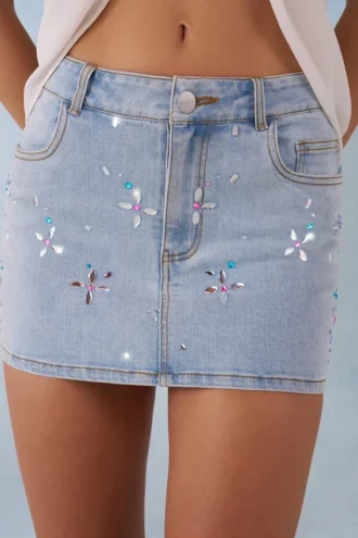 Levara Mid-Rise Denim Micro Mini Skirt  in Light Denim