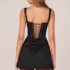 Lia Lace-Up Draped Mini Dress in Black