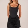 Lia Lace-Up Draped Mini Dress in Black
