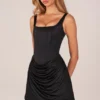 Lia Lace-Up Draped Mini Dress in Black