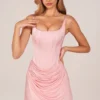 Lia Lace-Up Draped Mini Dress in Blush Pink