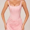 Lia Lace-Up Draped Mini Dress in Blush Pink