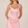Lia Lace-Up Draped Mini Dress in Blush Pink