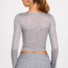 Liah Sheer Jersey Plunge Long-Sleeve Top in Grey