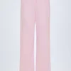 Libby Pointelle Mid-Rise Straight-Leg Trousers in Baby Pink