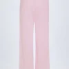 Libby Pointelle Mid-Rise Straight-Leg Trousers in Baby Pink