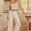 Libby Pointelle Mid-Rise Straight-Leg Trousers in White