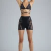 Liberty Embellished Cross-Strap Bikini Top in Black