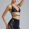Liberty Embellished Cross-Strap Bikini Top in Black
