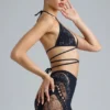 Liberty Embellished Cross-Strap Bikini Top in Black