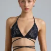 Liberty Embellished Cross-Strap Bikini Top in Black