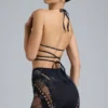 Liberty Embellished Cross-Strap Bikini Top in Black