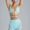 Liberty Embellished Cross-Strap Bikini Top in Ice Blue
