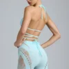 Liberty Embellished Cross-Strap Bikini Top in Ice Blue