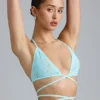 Liberty Embellished Cross-Strap Bikini Top in Ice Blue