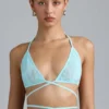 Liberty Embellished Cross-Strap Bikini Top in Ice Blue