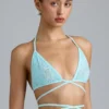 Liberty Embellished Cross-Strap Bikini Top in Ice Blue