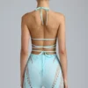 Liberty Embellished Cross-Strap Bikini Top in Ice Blue
