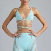 Liberty Embellished Cross-Strap Bikini Top in Ice Blue