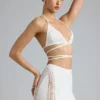 Liberty Embellished Cross-Strap Bikini Top in Ivory