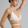 Liberty Embellished Cross-Strap Bikini Top in Ivory