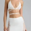 Liberty Embellished Cross-Strap Bikini Top in Ivory