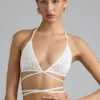 Liberty Embellished Cross-Strap Bikini Top in Ivory