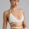 Liberty Embellished Cross-Strap Bikini Top in Ivory